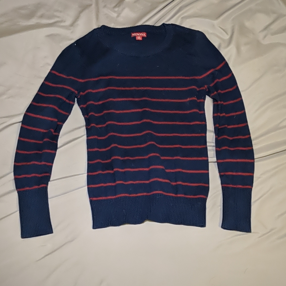 Navy and burgundy striped sweater